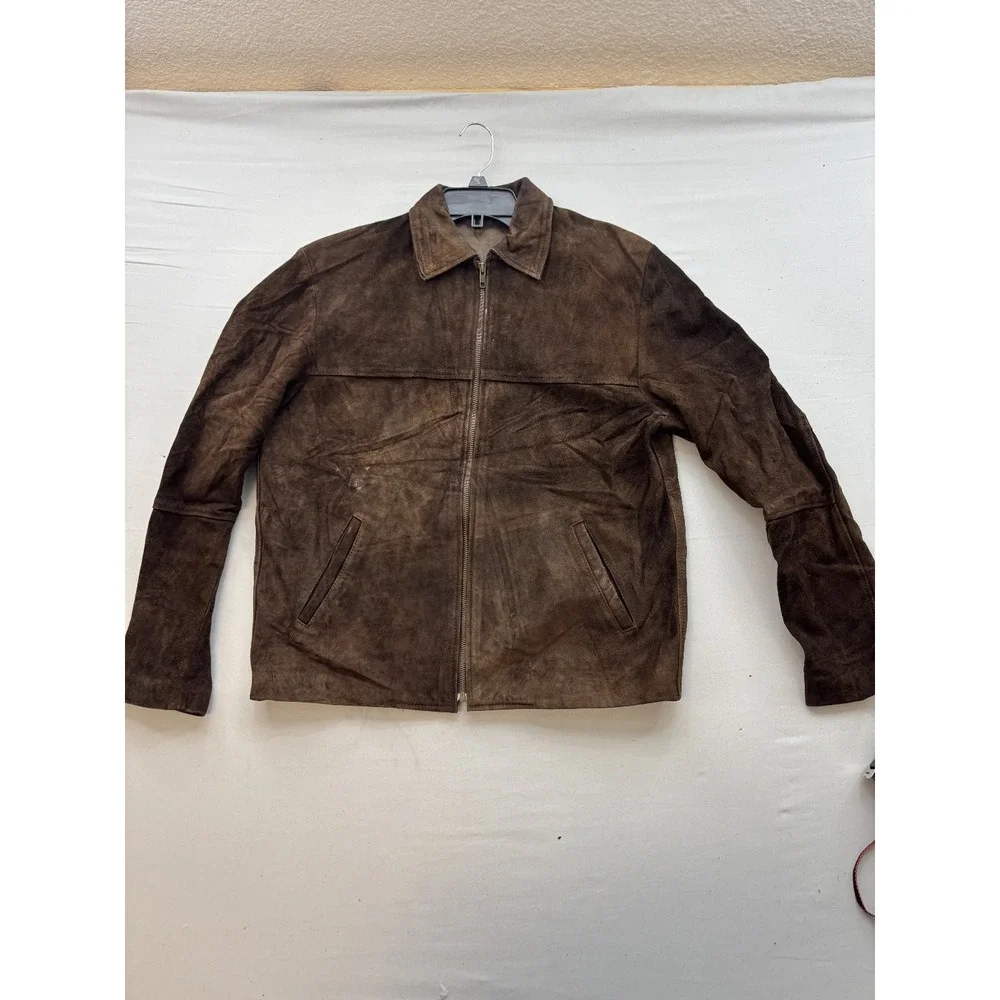 Vintage Brown Suede Leather Jacket Mens XS Full Zip Coat Made in Argentina